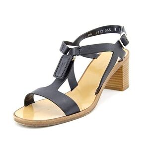 Salvatore Ferragamo Black Leather Peria T-Strap City Sandals Block Heel size 7